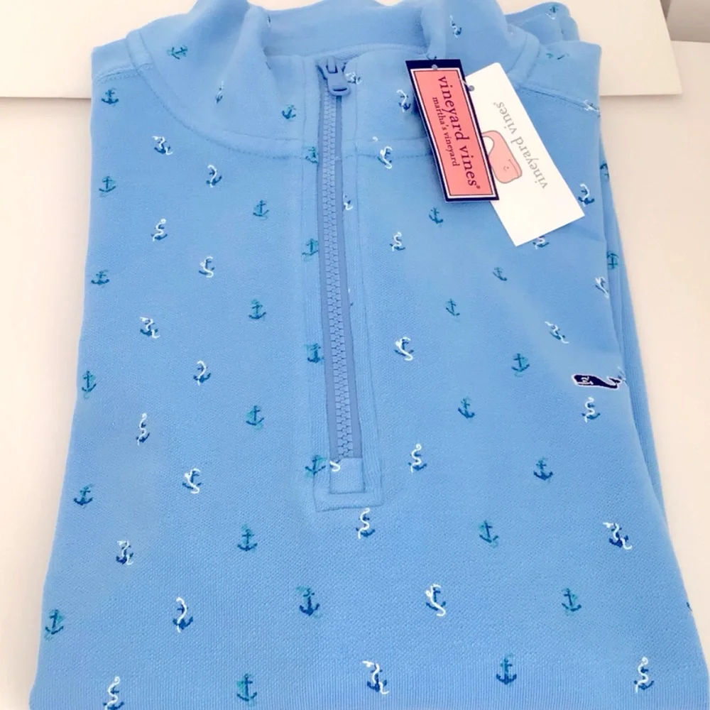 Vineyard Vines Broadfield Half Zip Pullover-Anchor Print Ocean Blue New With Tag - Picture 2 of 8